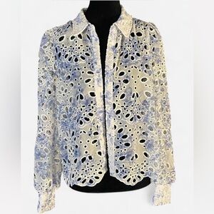 Caroline Constas Blue and Cream Lace Top